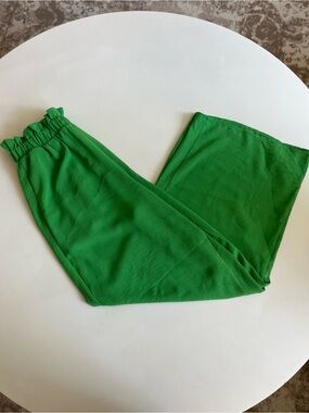 VIERECK Green Elastic Ruffle Waist Wide Leg Pants, Size Medium